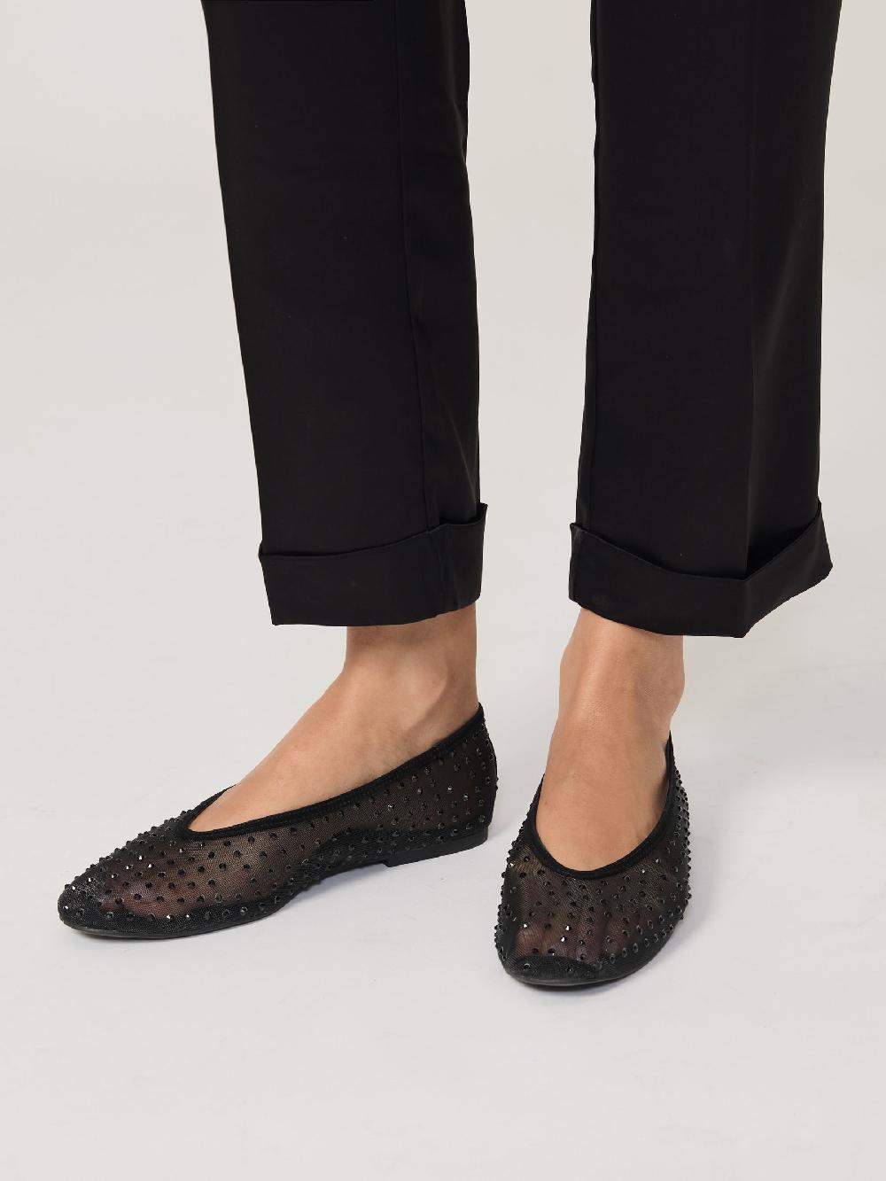 Reiss Mesh Embellished Ballet Flats In Black
