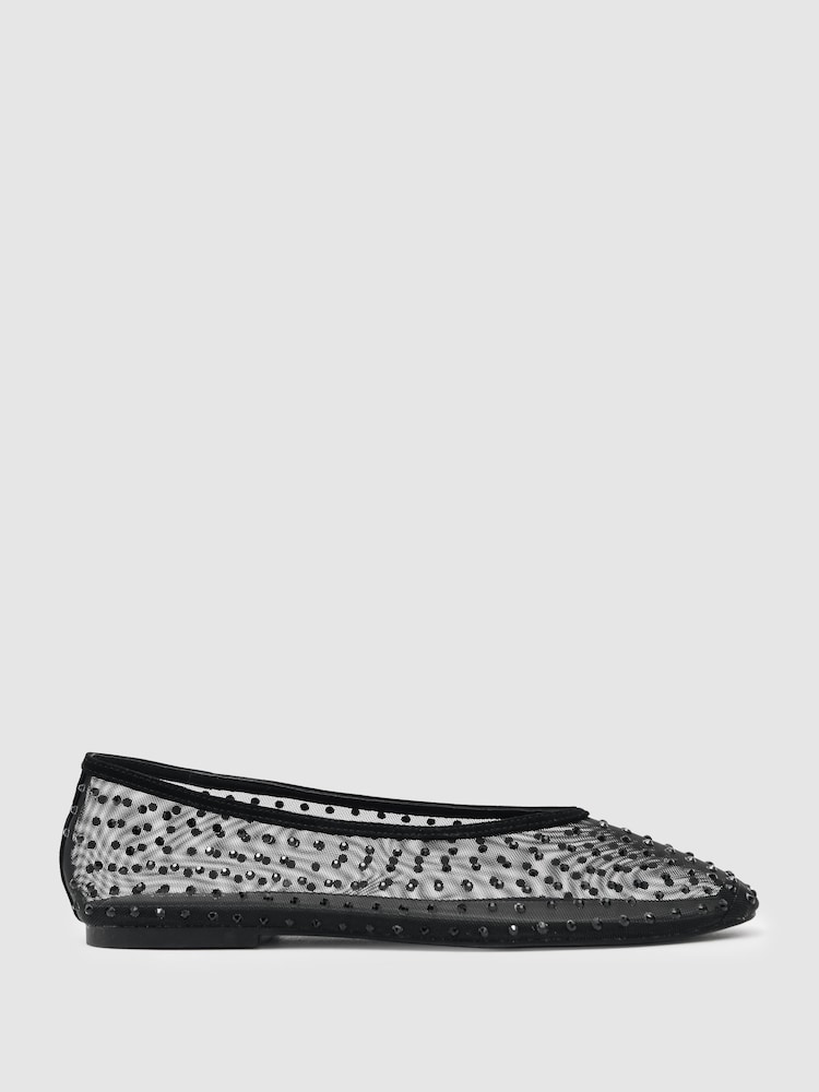 reiss Mesh Embellished Ballet Flats in Black
