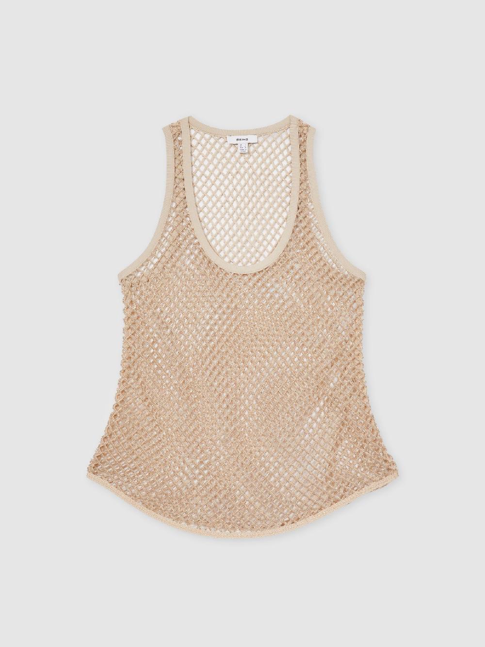 Reiss Mesh Knit Beaded Vest In Neutral
