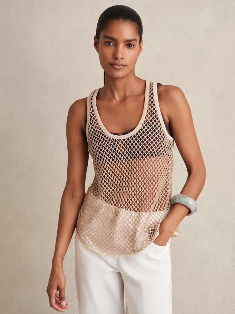 reiss Mesh Knit Beaded Vest in Neutral