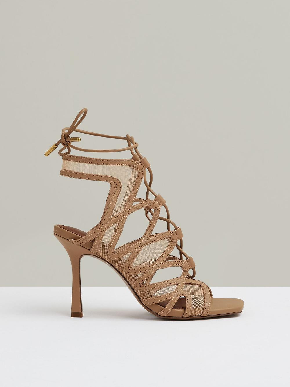 Reiss Mesh Leather Strappy Heels In Neutral