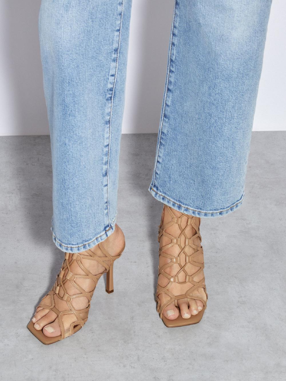 Reiss Mesh Leather Strappy Heels In Neutral