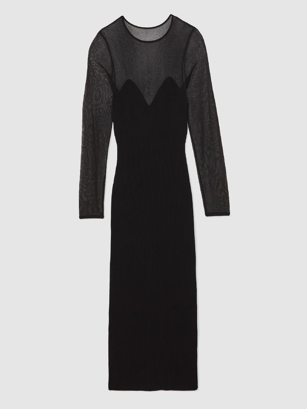 Reiss Mesh Rib-Knit Sweetheart Midi Dress In Black