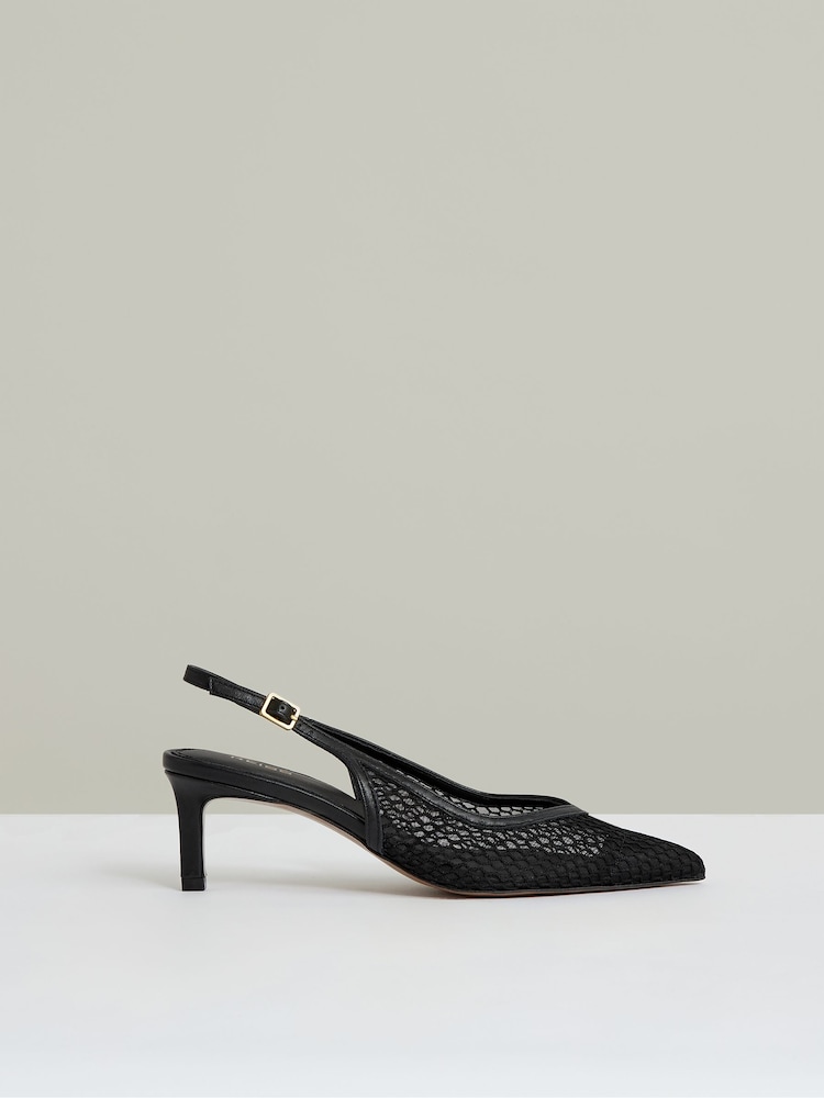 reiss Mesh Slingback Heels in Black