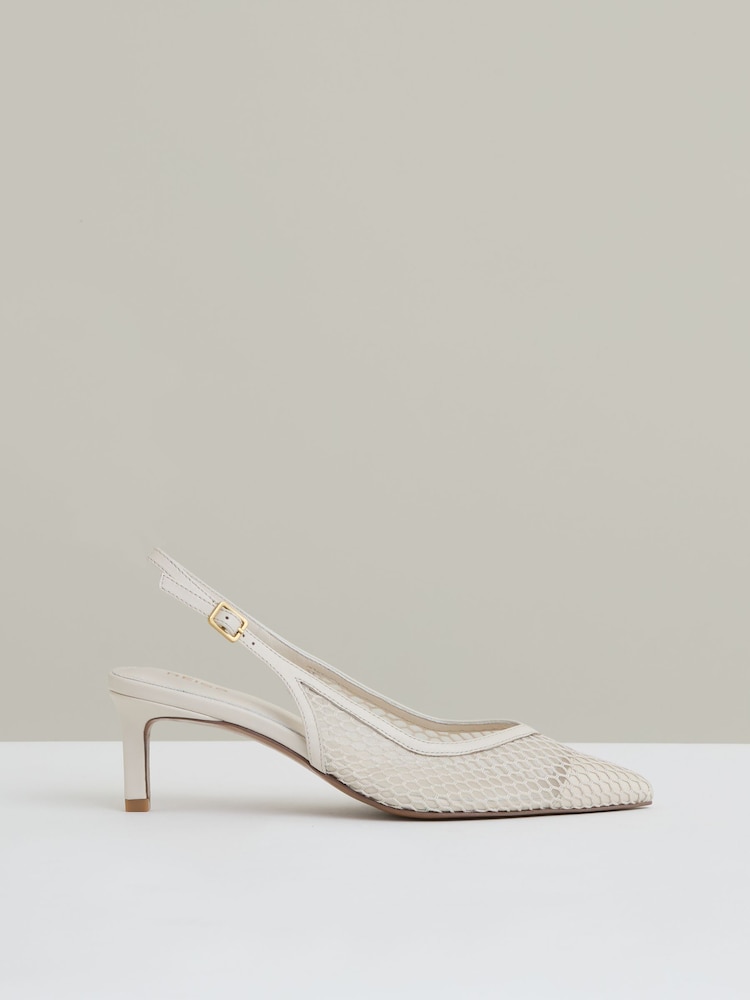 reiss Mesh Slingback Heels in White