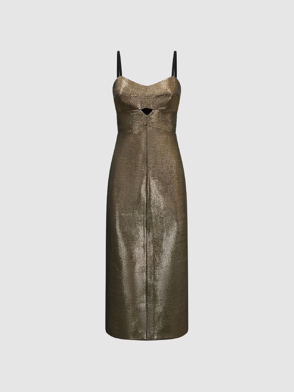 Reiss Metallic Bodycon Midi Dress In Gold