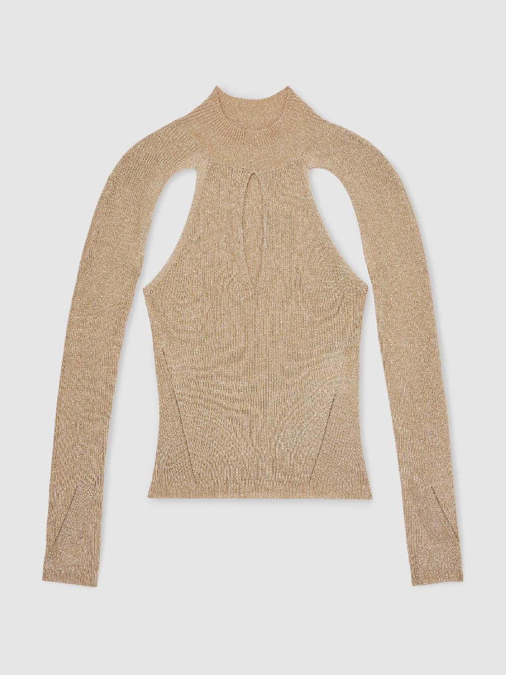 Reiss Metallic-Knit Cut-Out Top In Gold