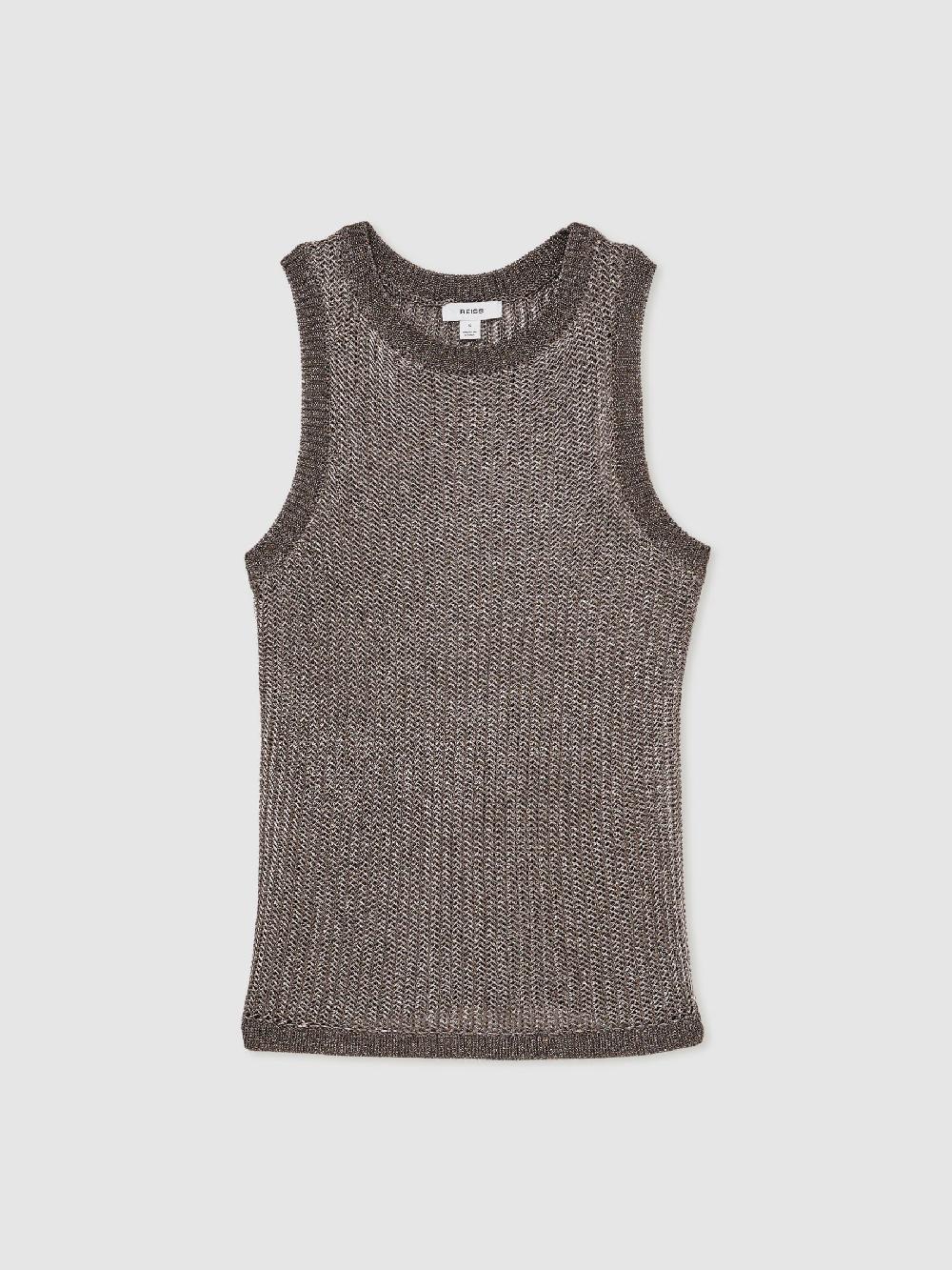 Reiss Metallic Knit Vest In Gunmetal