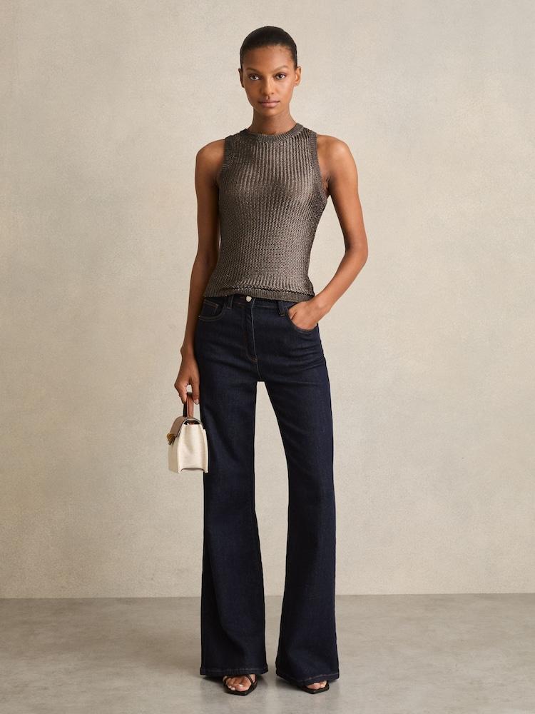 reiss Metallic Knit Vest in Gunmetal