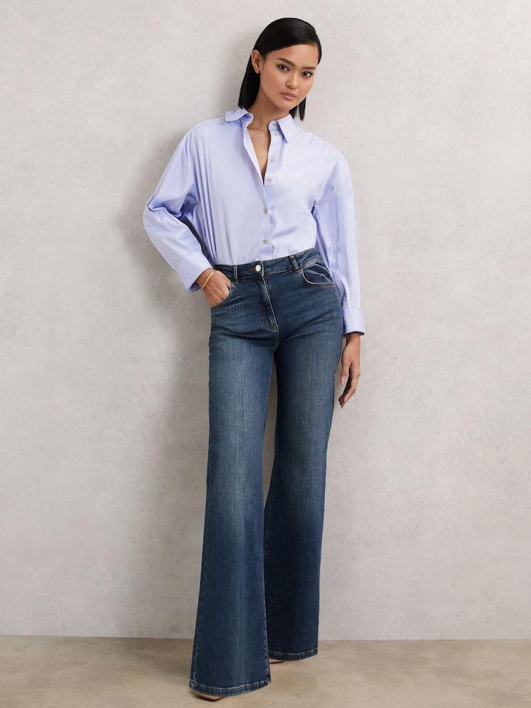 reiss Mid-Rise Flared Jeans in Mid Blue