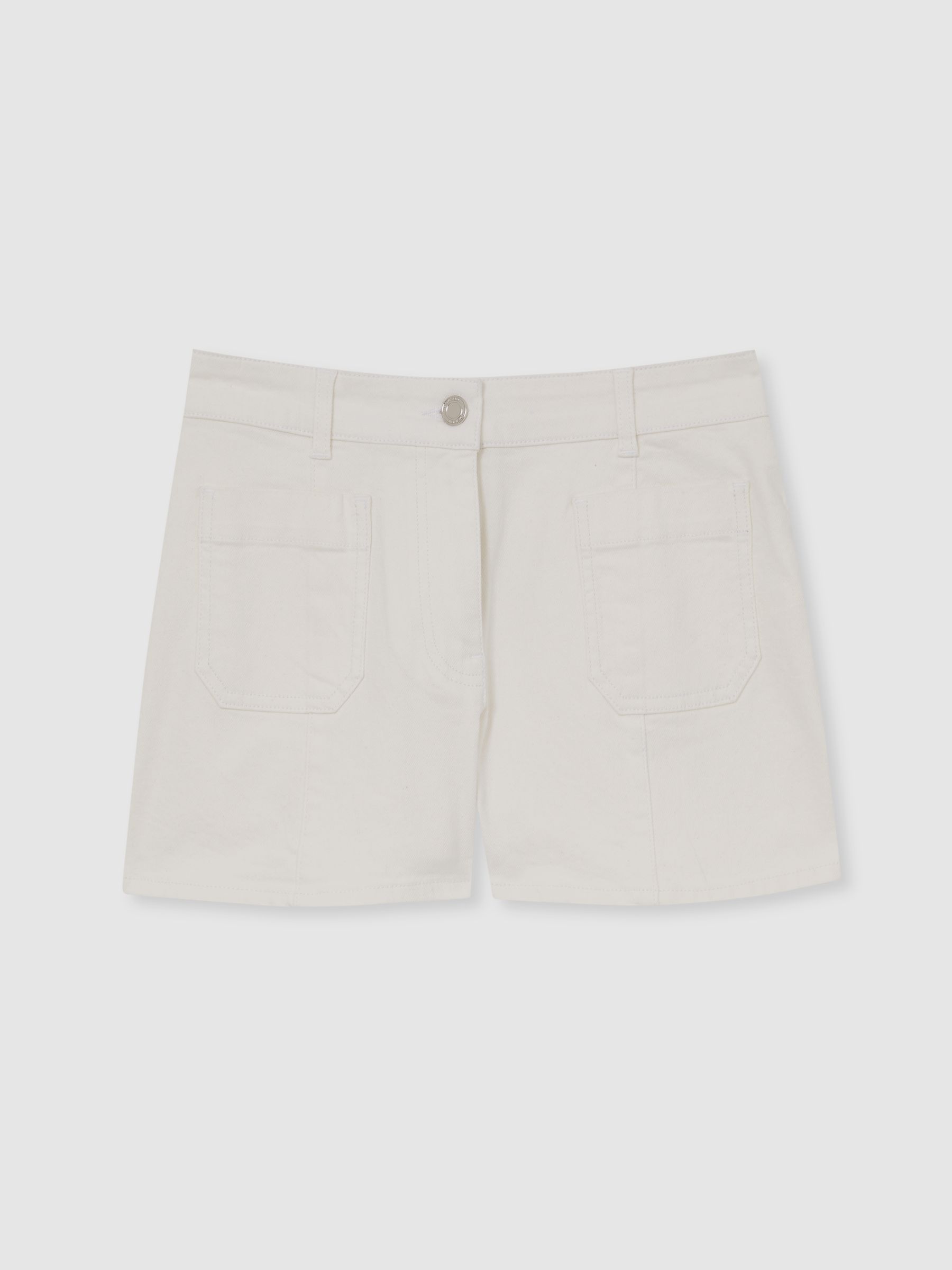 Reiss Mid-Rise Patch Pocket Denim Shorts In White