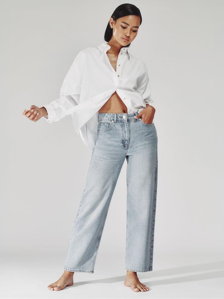 reiss Mid-Rise Straight-Leg Jeans in Pale Blue