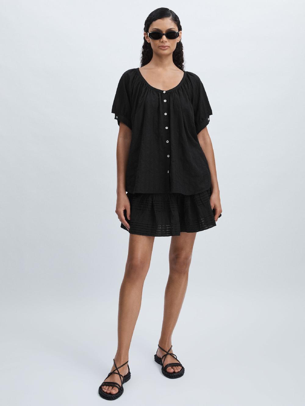 Reiss Mille 100% Cotton Tiered Mini Skirt In Black