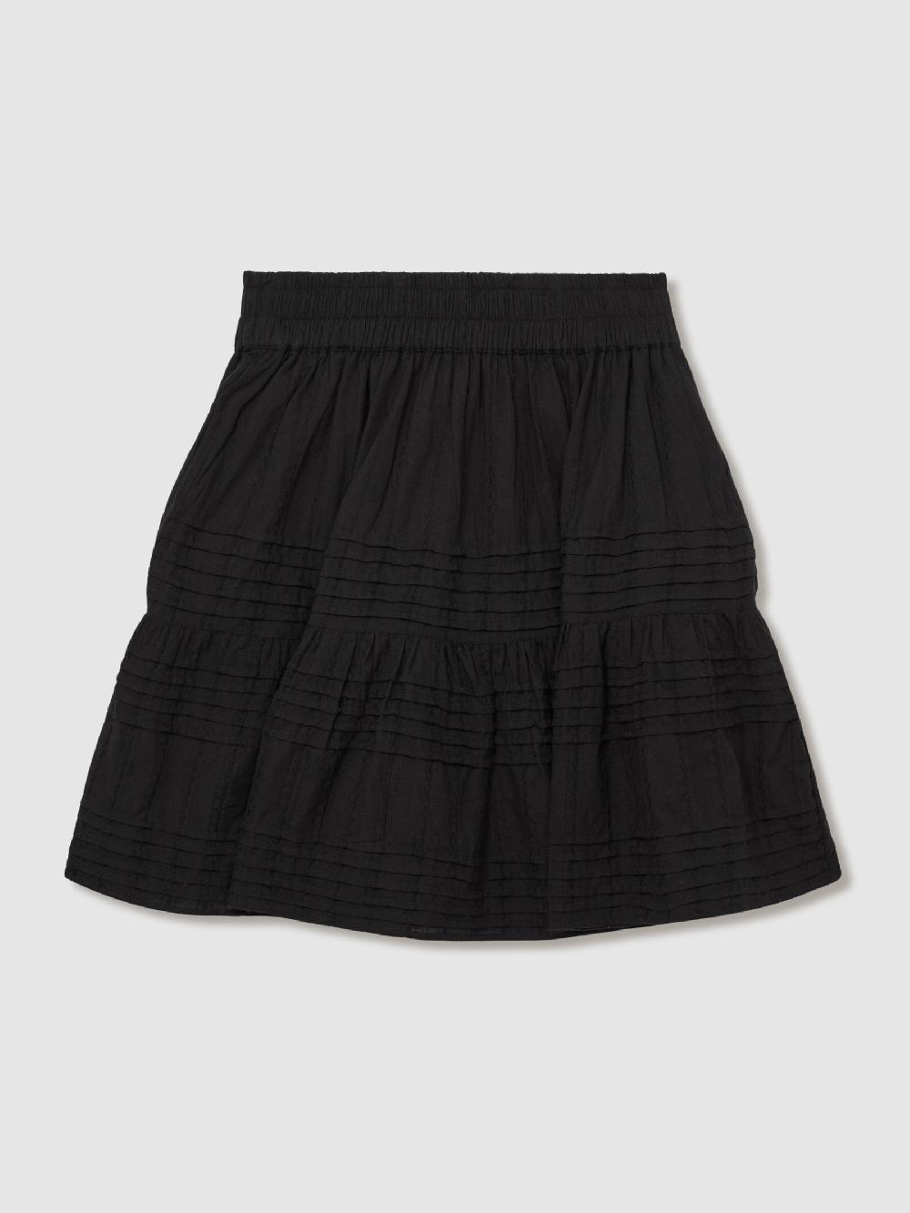 Reiss Mille 100% Cotton Tiered Mini Skirt In Black