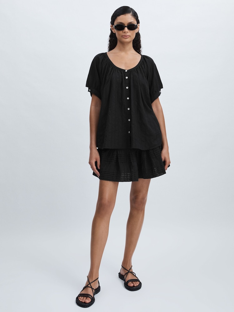 reiss Mille 100% Cotton Tiered Mini Skirt in Black
