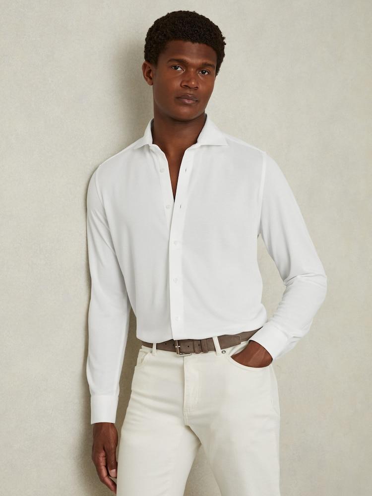 reiss Modal Blend Cutaway Collar Shirt in White