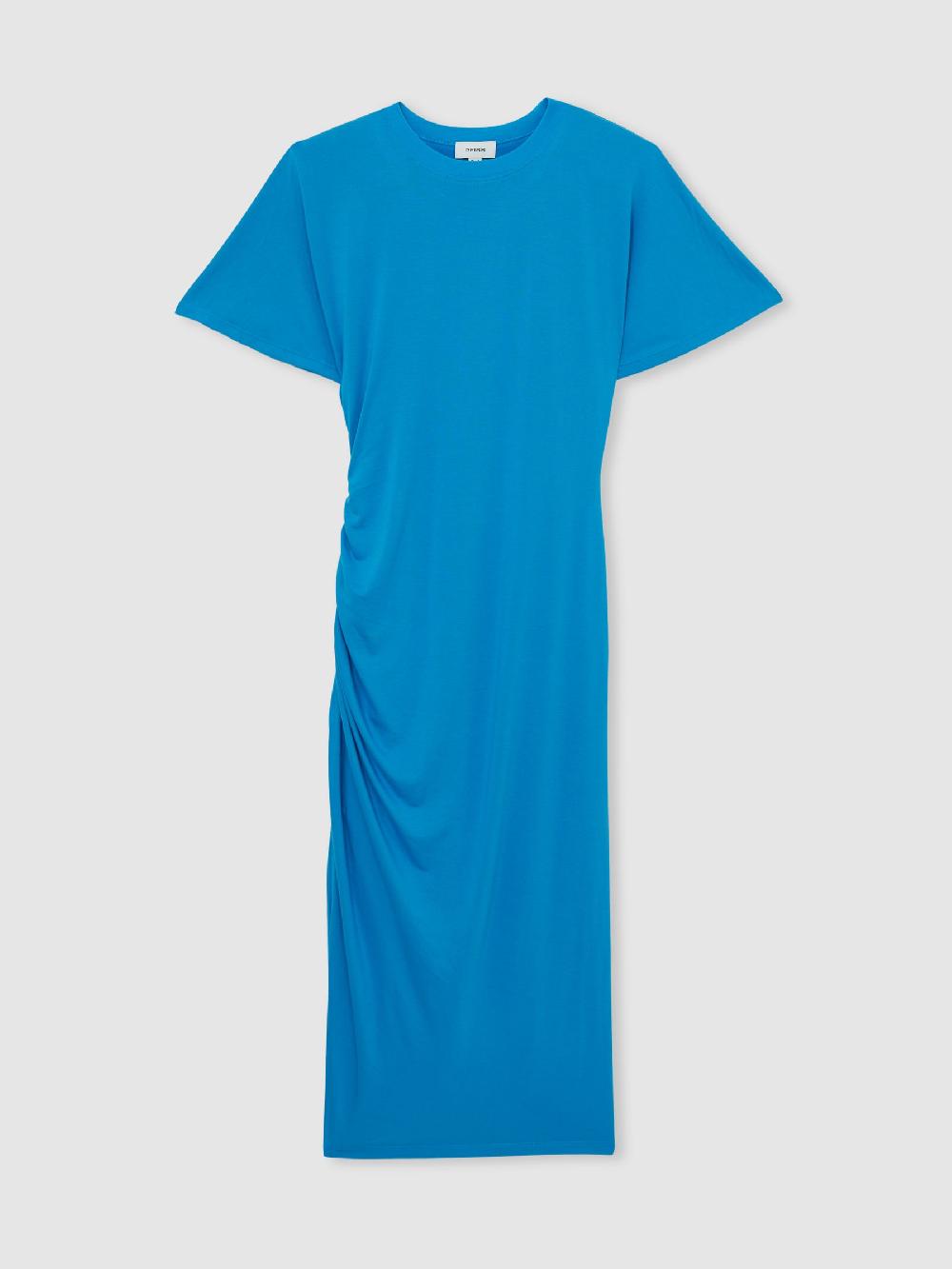Reiss Modal-Blend Ruched Midi Dress In Bright Blue