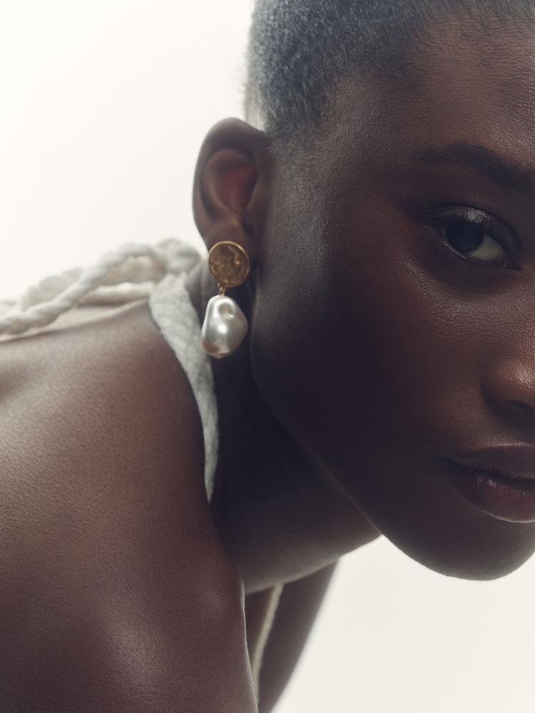 reiss Molten Faux-Pearl Drop Earrings in Gold Tone