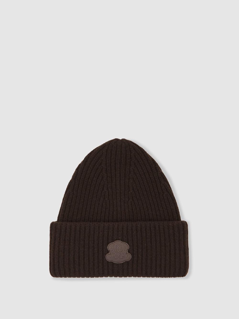 Reiss Monogram Appliqué Wool Beanie In Brown