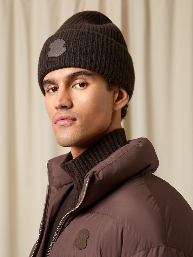 reiss Monogram Appliqué Wool Beanie in Brown