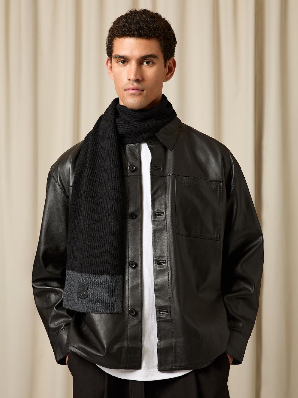 Reiss Monogram Appliqué Wool Scarf In Black