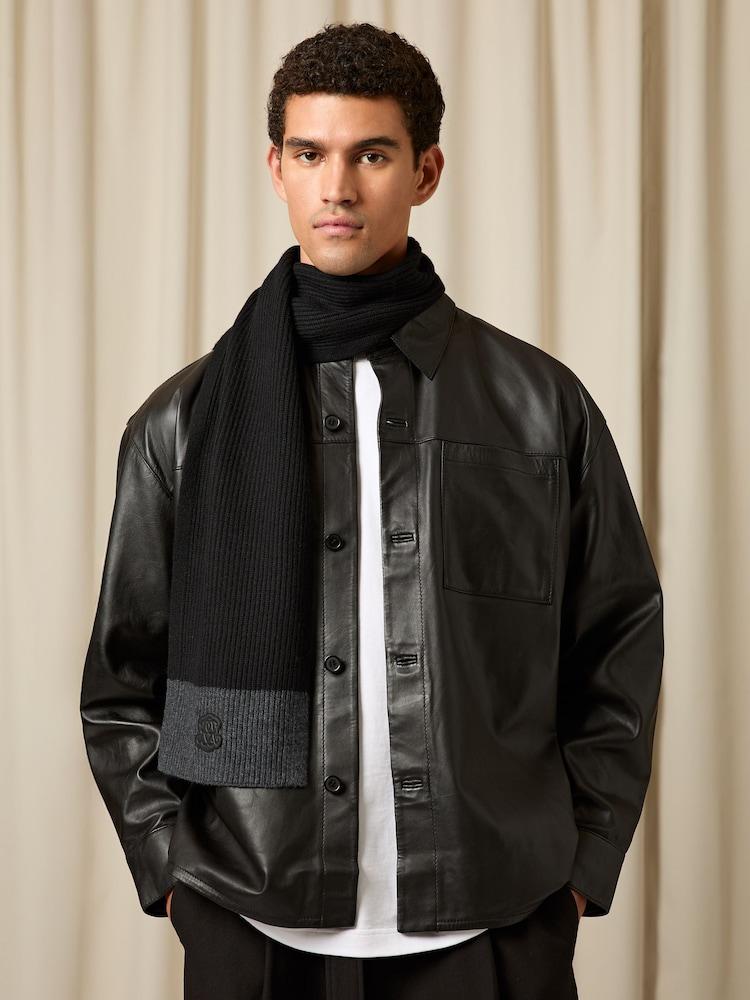 reiss Monogram Appliqué Wool Scarf in Black