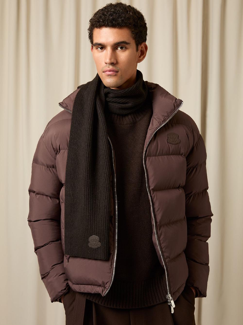 Reiss Monogram Appliqué Wool Scarf In Brown