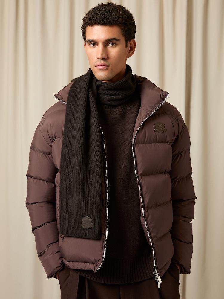 reiss Monogram Appliqué Wool Scarf in Brown