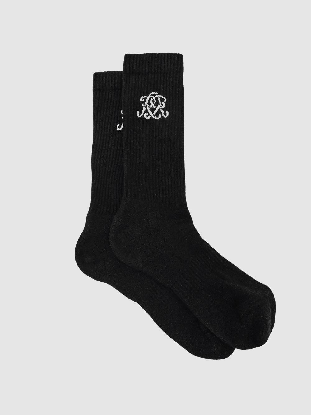 Reiss Monogram Cotton-Blend Ribbed Socks In Black