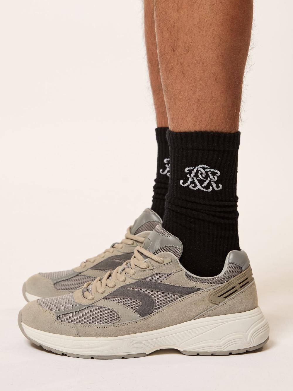 Reiss Monogram Cotton-Blend Ribbed Socks In Black