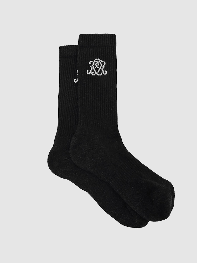 reiss Monogram Cotton-Blend Ribbed Socks in Black