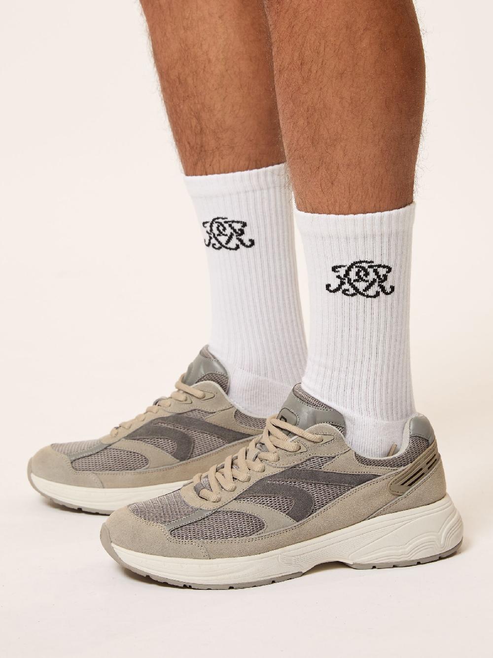 Reiss Monogram Cotton-Blend Ribbed Socks In White