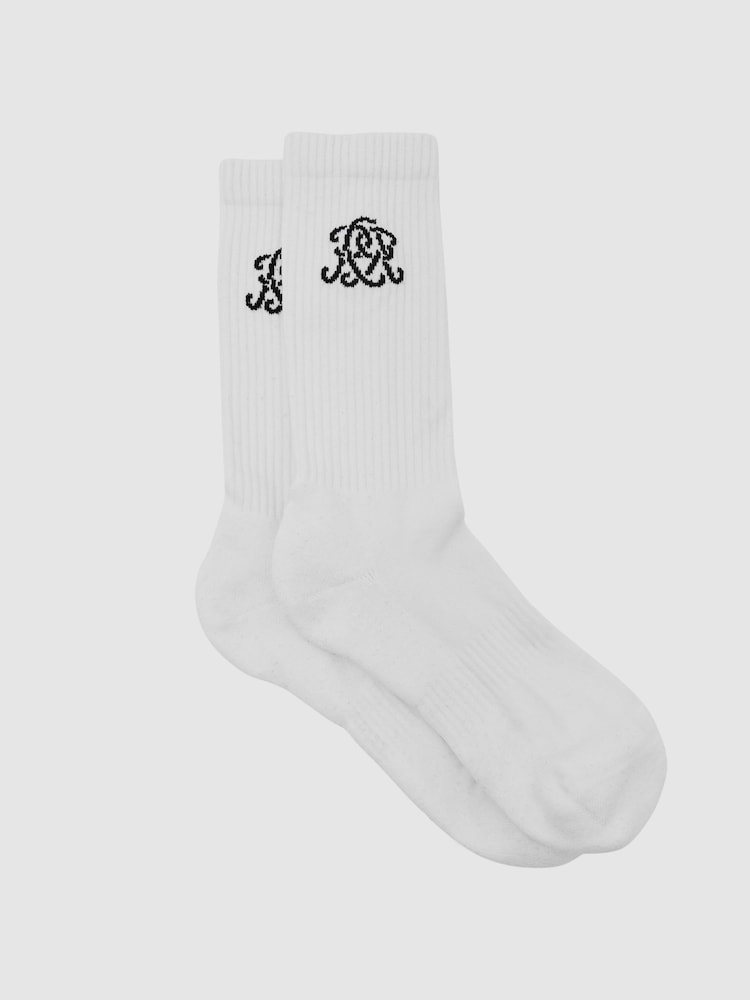 reiss Monogram Cotton-Blend Ribbed Socks in White