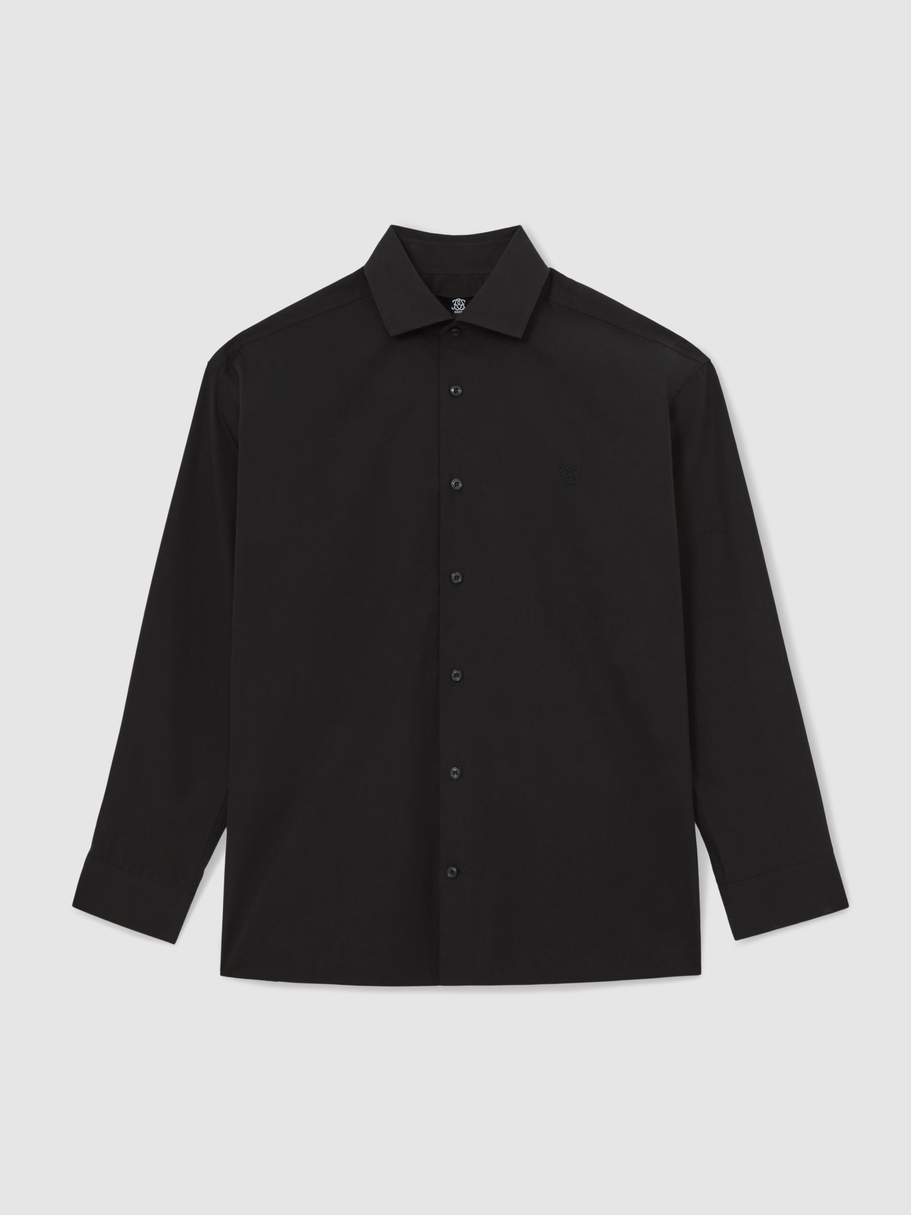 Reiss Monogram Cotton Oversized Shirt In Black