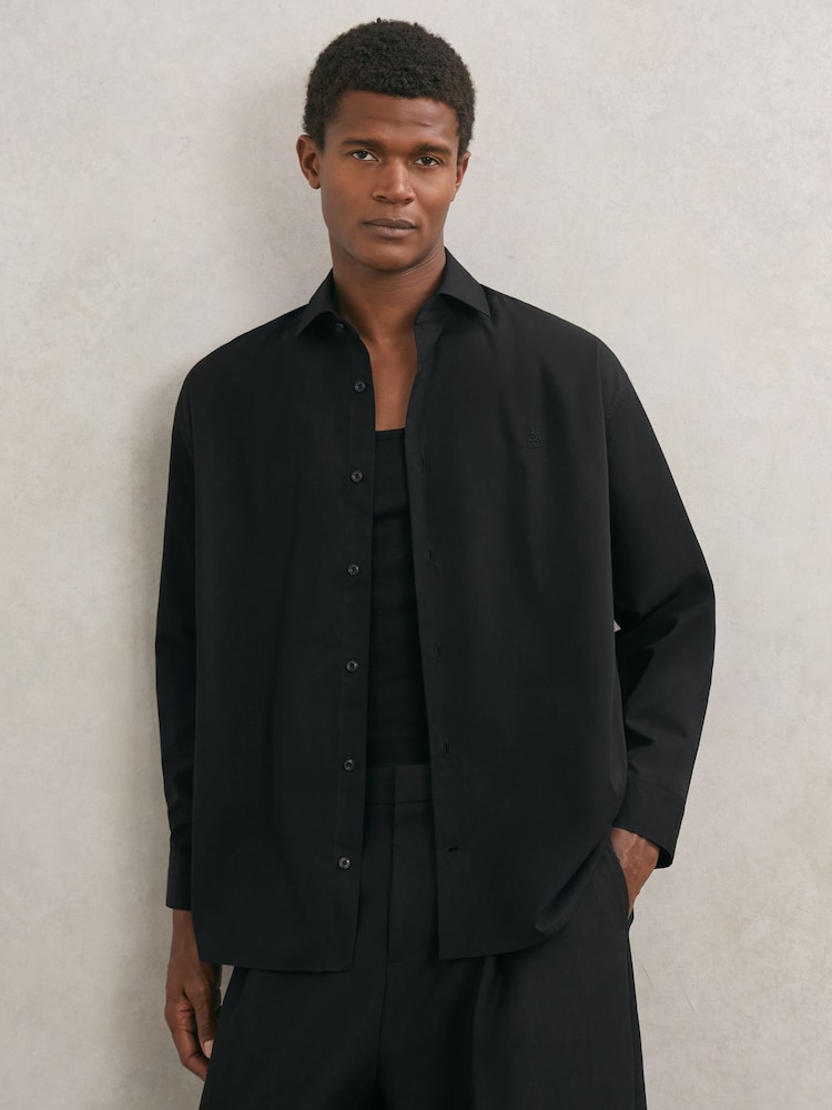 reiss Monogram Cotton Oversized Shirt in Black