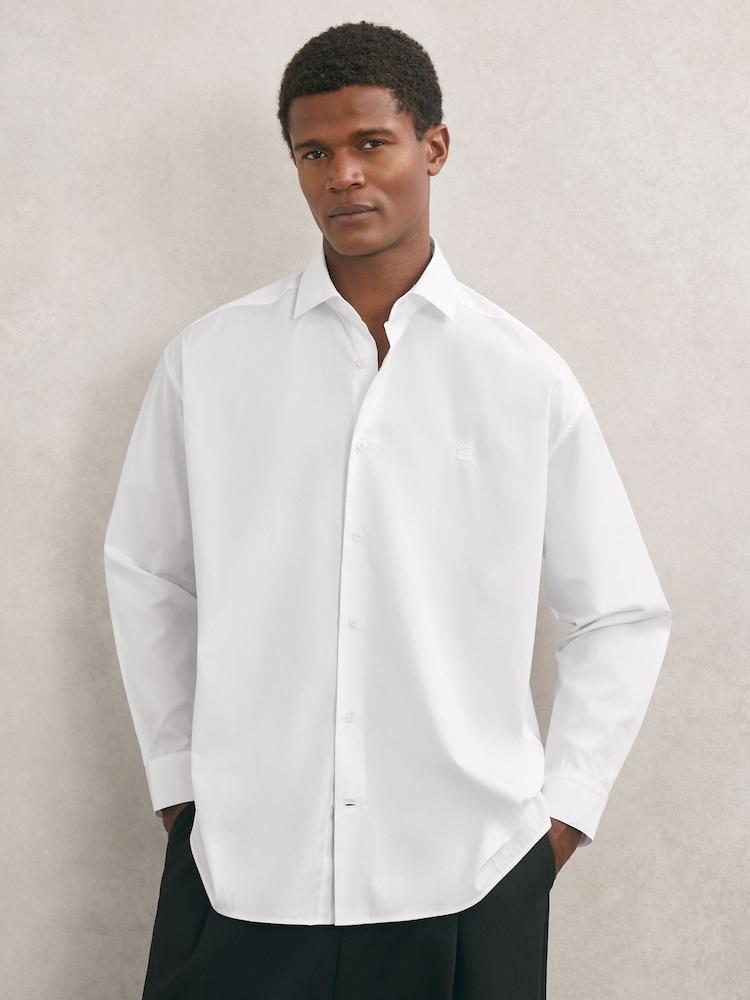 reiss Monogram Cotton Oversized Shirt in White