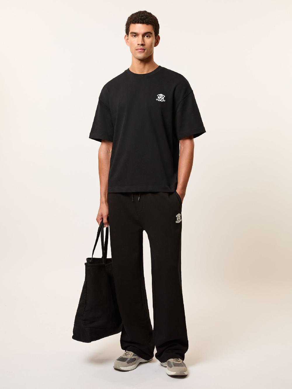 Reiss Monogram Cotton Oversized T-Shirt In Black