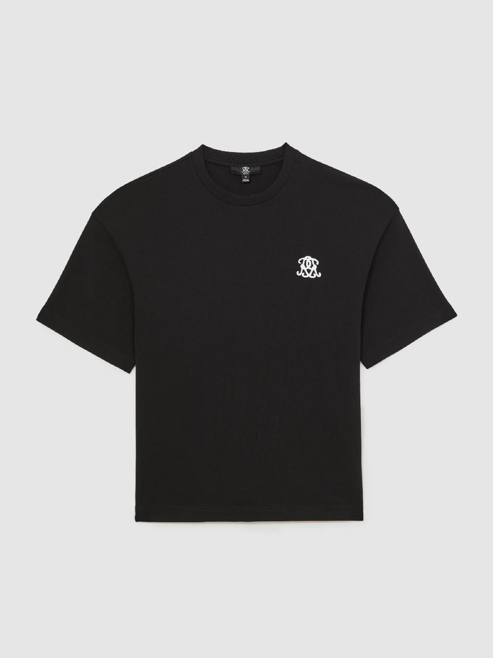Reiss Monogram Cotton Oversized T-Shirt In Black