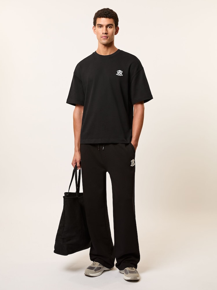 reiss Monogram Cotton Oversized T-Shirt in Black