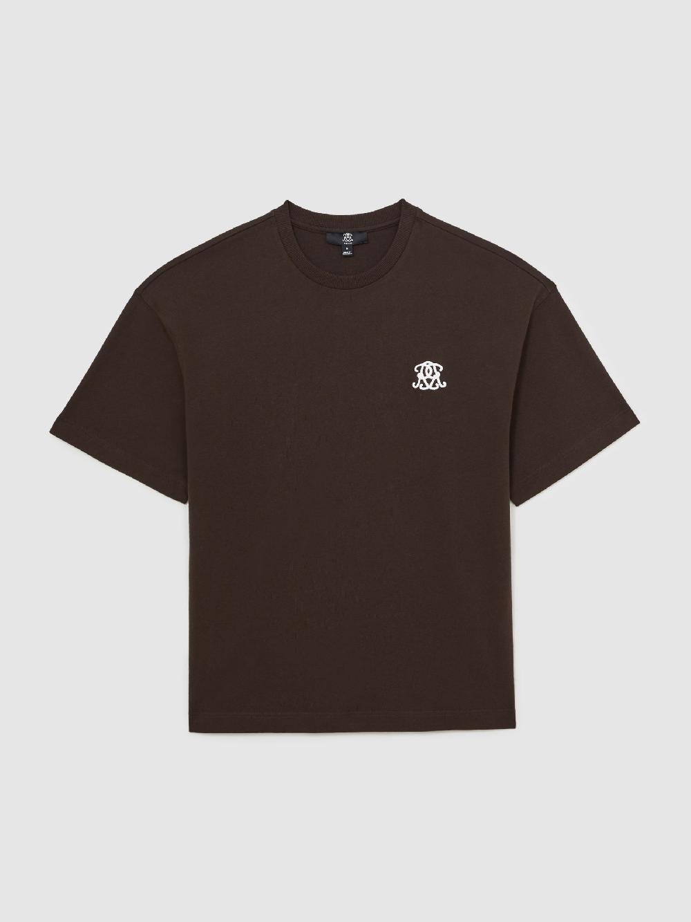Reiss Monogram Cotton Oversized T-Shirt In Brown
