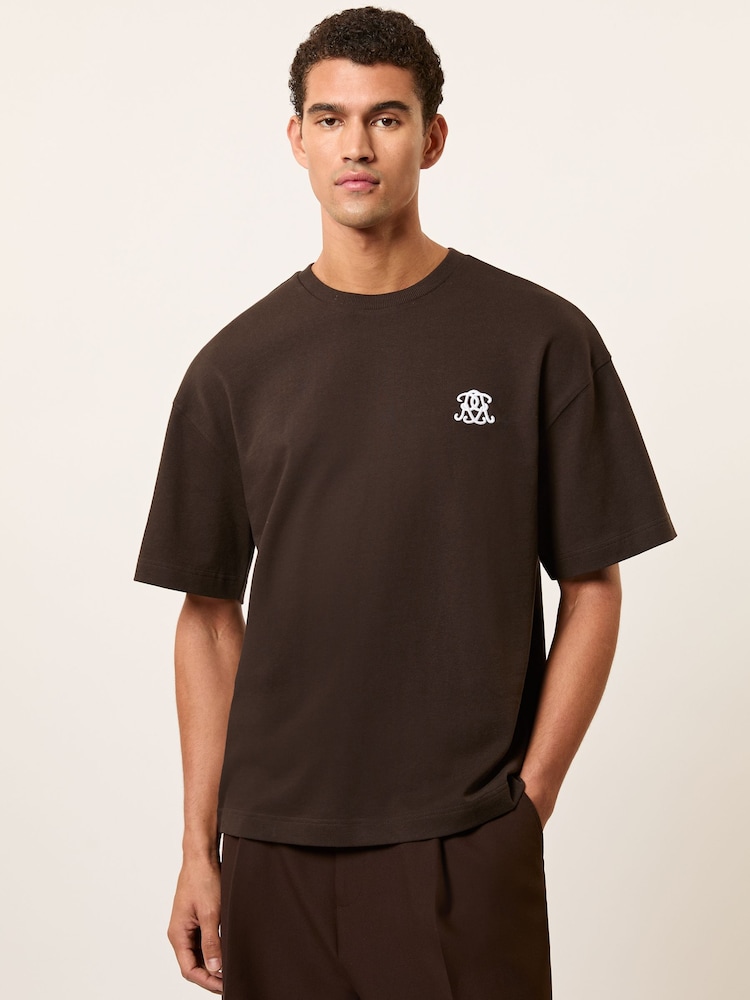 reiss Monogram Cotton Oversized T-Shirt in Brown