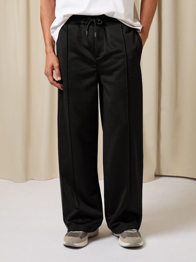 reiss Monogram Cotton Wide-Leg Joggers in Black