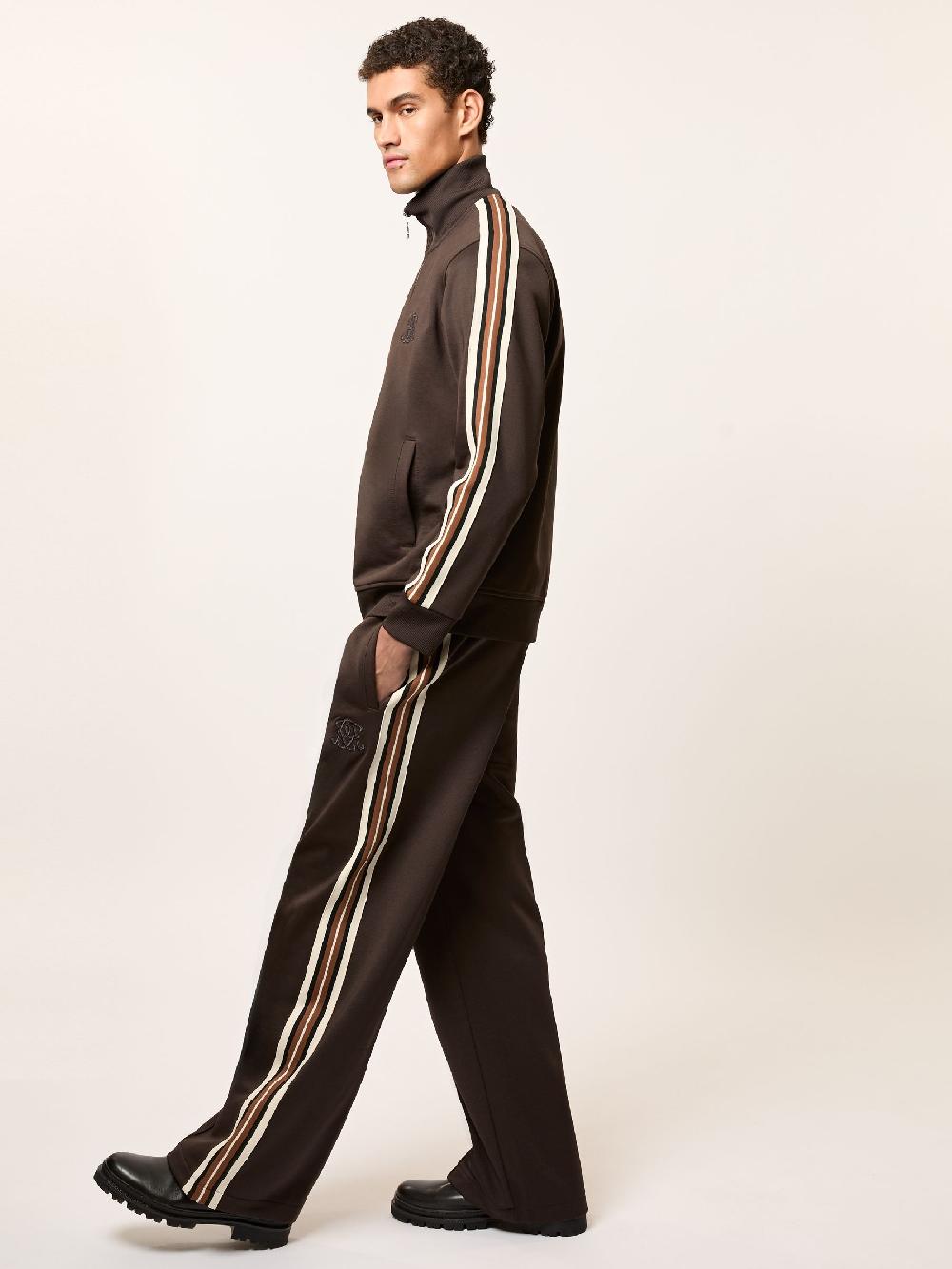 Reiss Monogram Cotton Wide-Leg Joggers In Brown