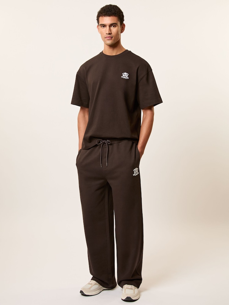 reiss Monogram Cotton Wide-Leg Joggers in Brown
