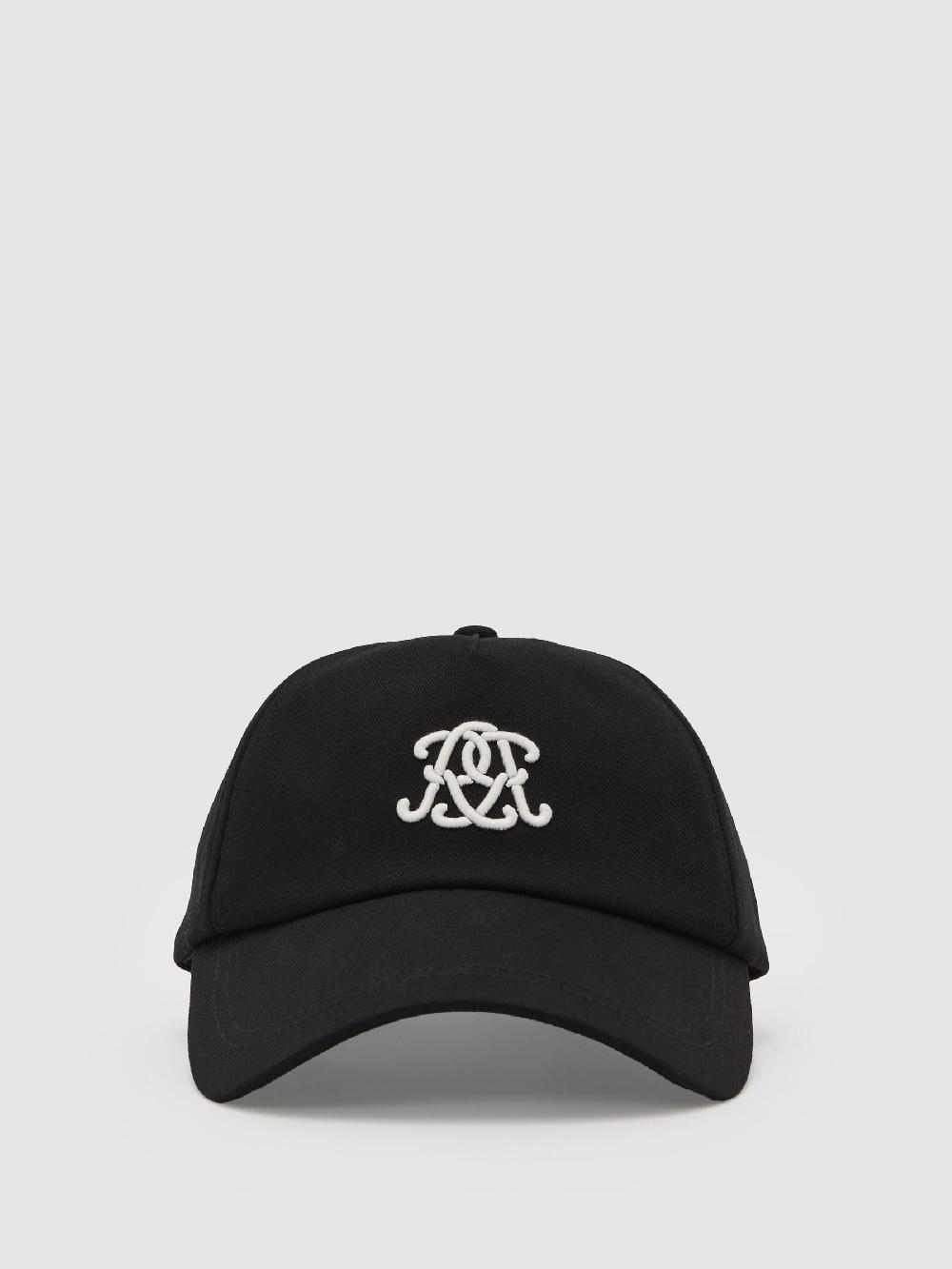 Reiss Monogram Embroidered Baseball Cap In Black