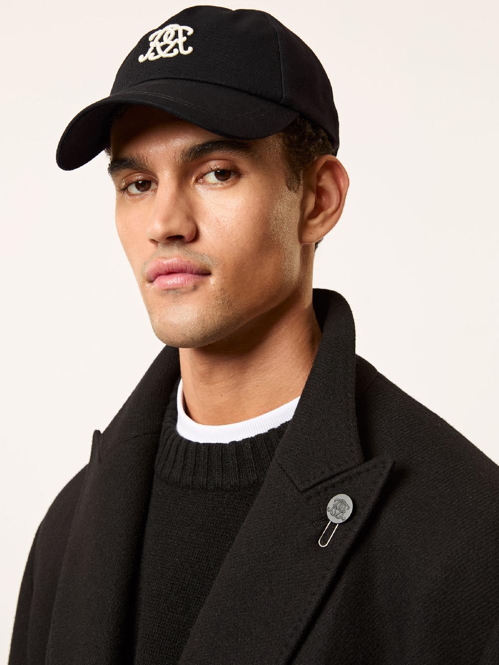 Reiss Monogram Embroidered Baseball Cap In Black