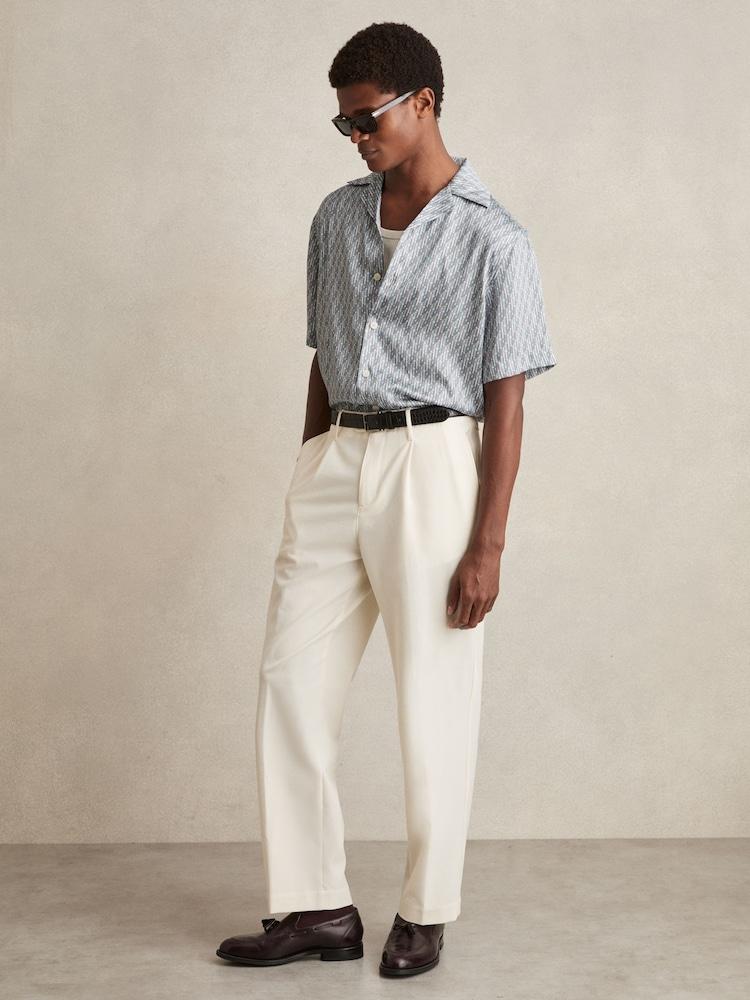 reiss Monogram-Print Cuban-Collar Shirt in Blue