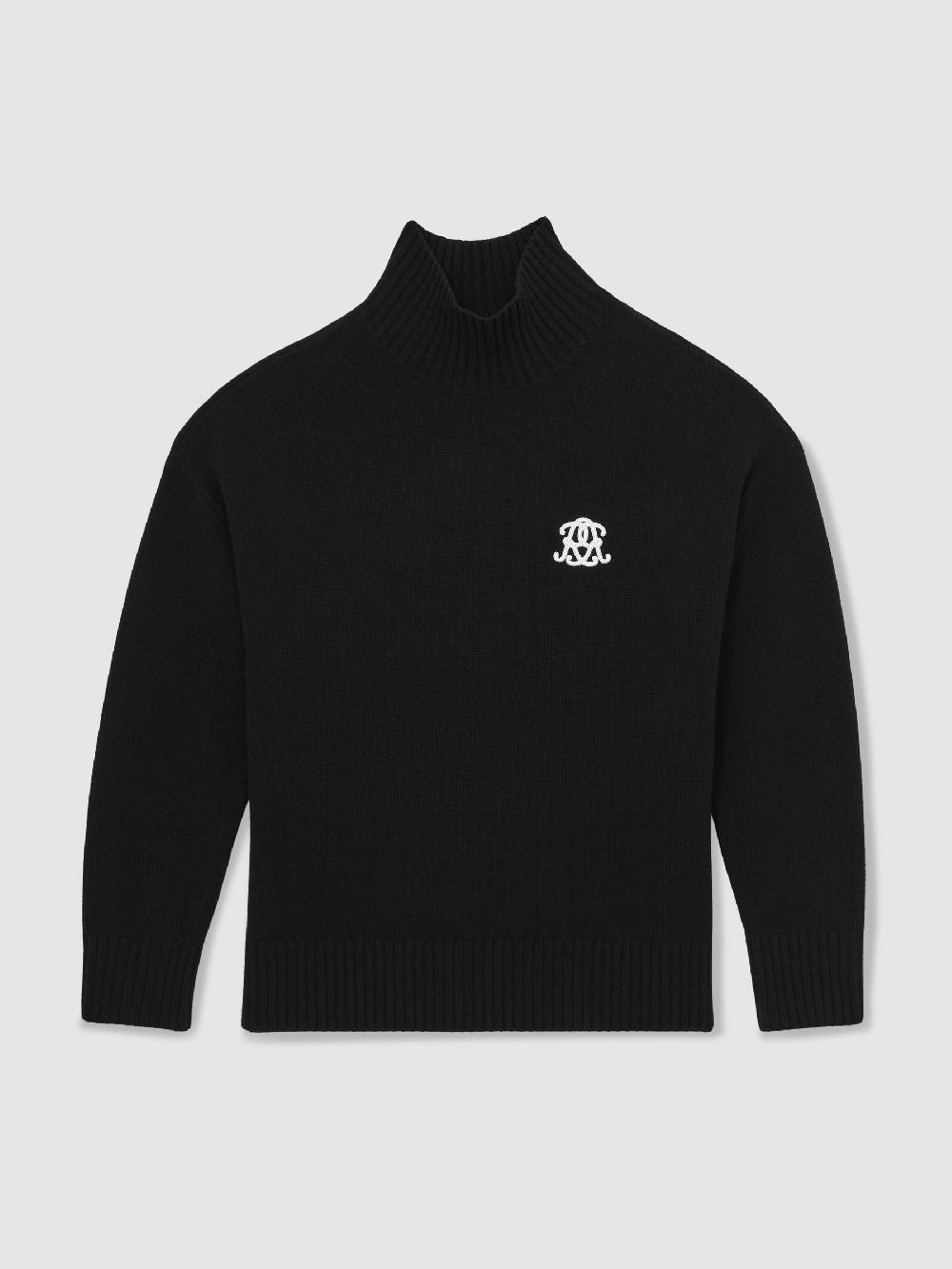 Reiss Monogram Wool Relaxed Jumper In Black