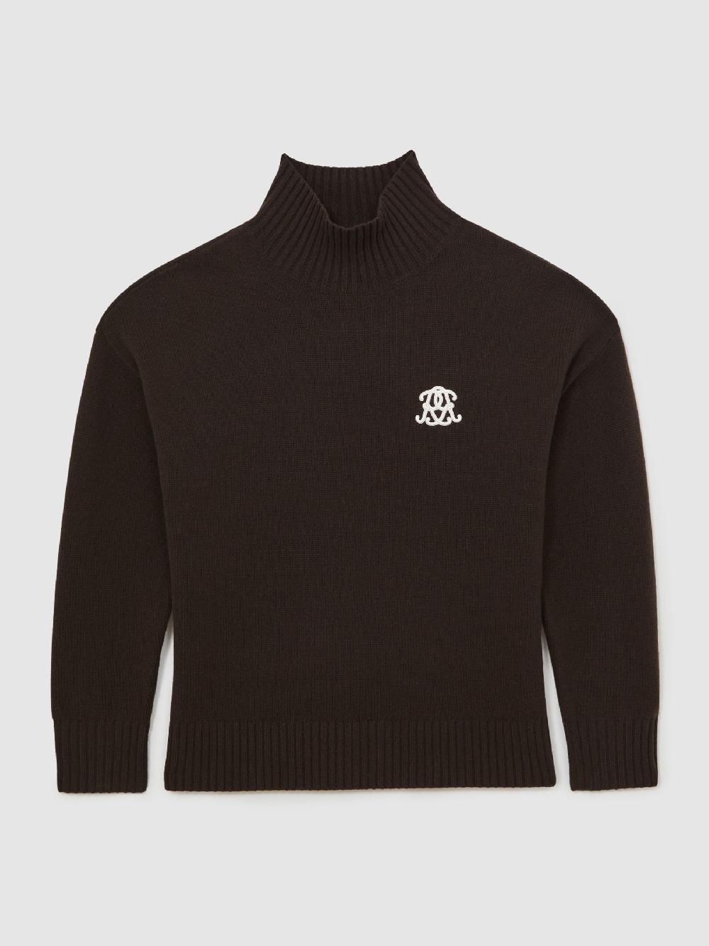 Reiss Monogram Wool Relaxed Jumper In Dark Brown