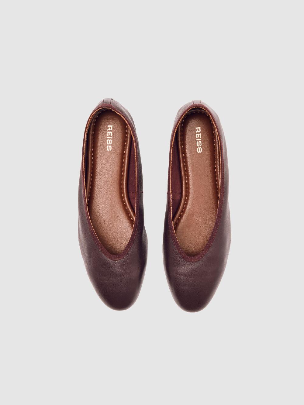Reiss Nappa Leather Ballet Flats In Oxblood